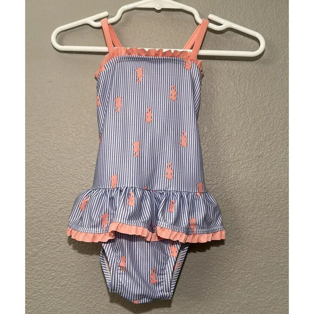 Baby Girl Gymboree Swimsuit Sz 6-12 months EUC Pink, Blue with Seahorses